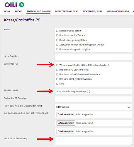 Website blockiert - Störungsmeldung ausfüllen